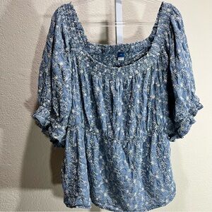 Old Navy Womens Chambray Smocked Babydoll Eyelet Cottage Peasant Top 3XL